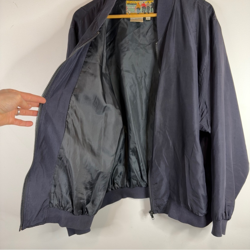 Atlantic Beach Vintage 100% Silk Bomber Jacket Navy Blue XL Men’s Unisex - Picture 8 of 9